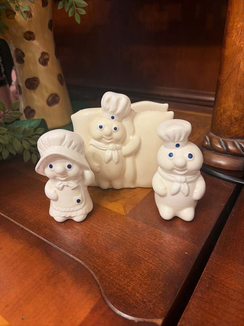 Vintage Pillsbury Doughboy and Doughgirl Ceramic Salt and Pepper Shakers with Na